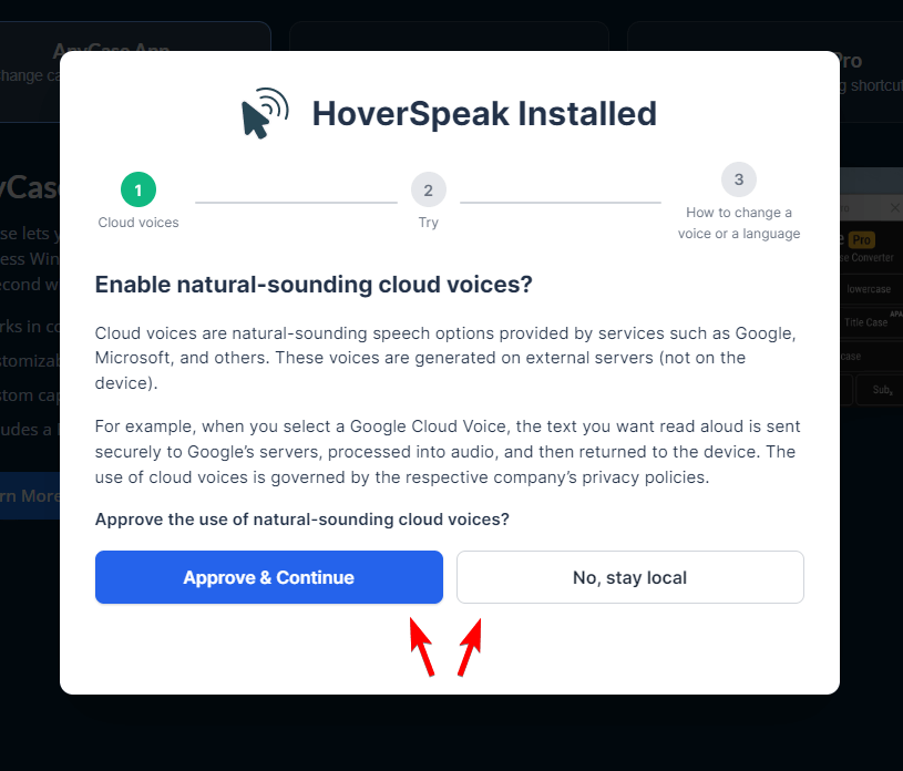 Enable cloud voices tutorial step